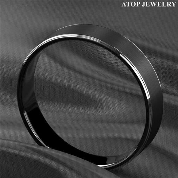 Tungsten Wedding Bands for Men 6mm Black Brushed Silver Stripe Rings for Her - Picture 5 of 8